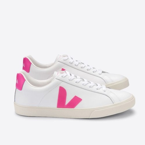 Veja Esplar Leather Womens Trainers White/Pink UK 89695